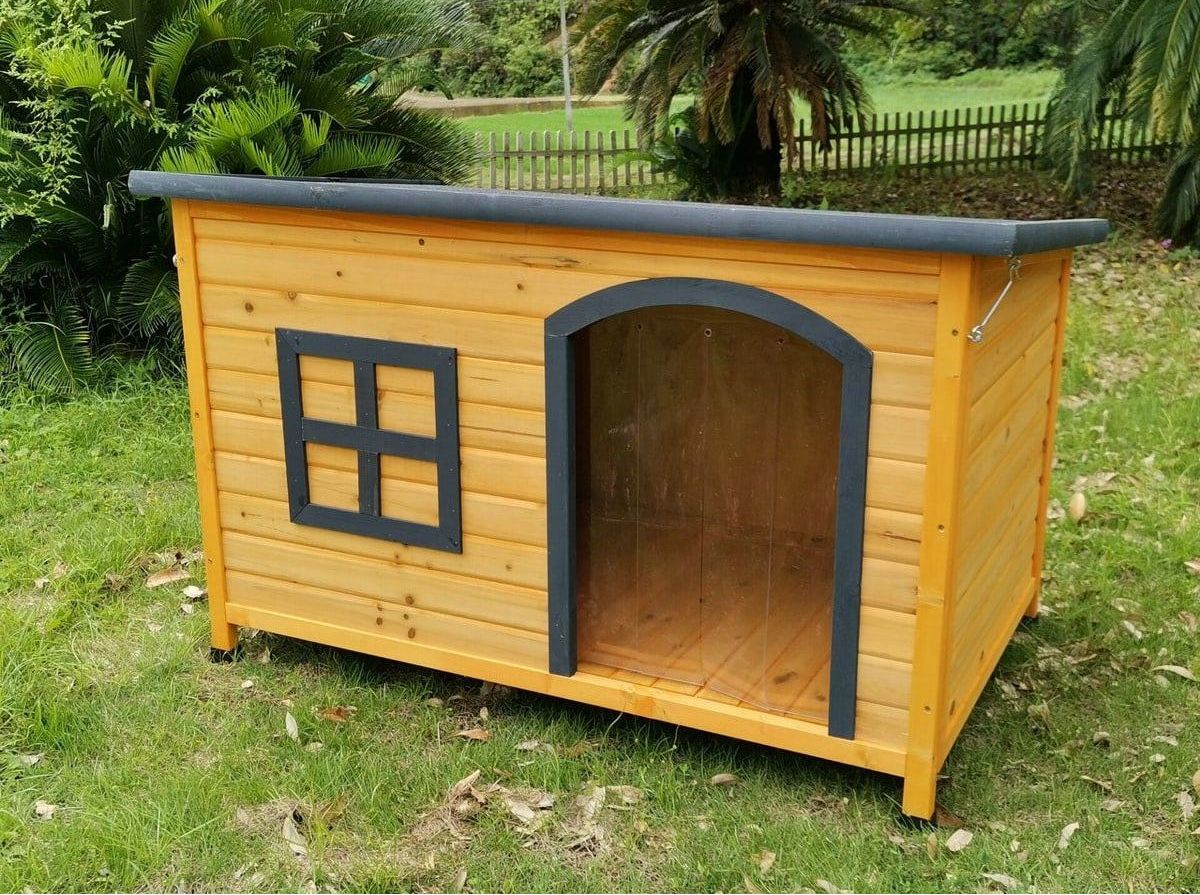 niche en bois à toit plat pour chien